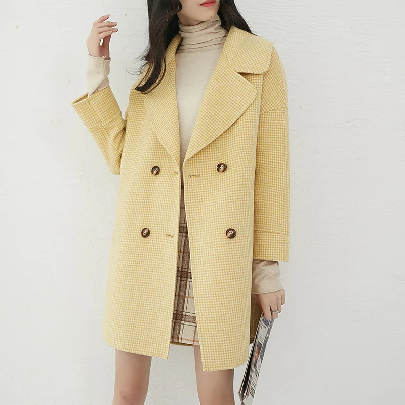 

Autumn/winter 2019 popular grid double coat female high-end zero cashmere woolen cloth little brief paragraph cloth coat