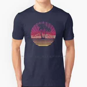 Modern Retro 80s Outrun Sunset Palm Tree Silhouette-Original T Shirt Cotton 6XL Outrun Aesthetic 80s Eighties Techno Kavinsky