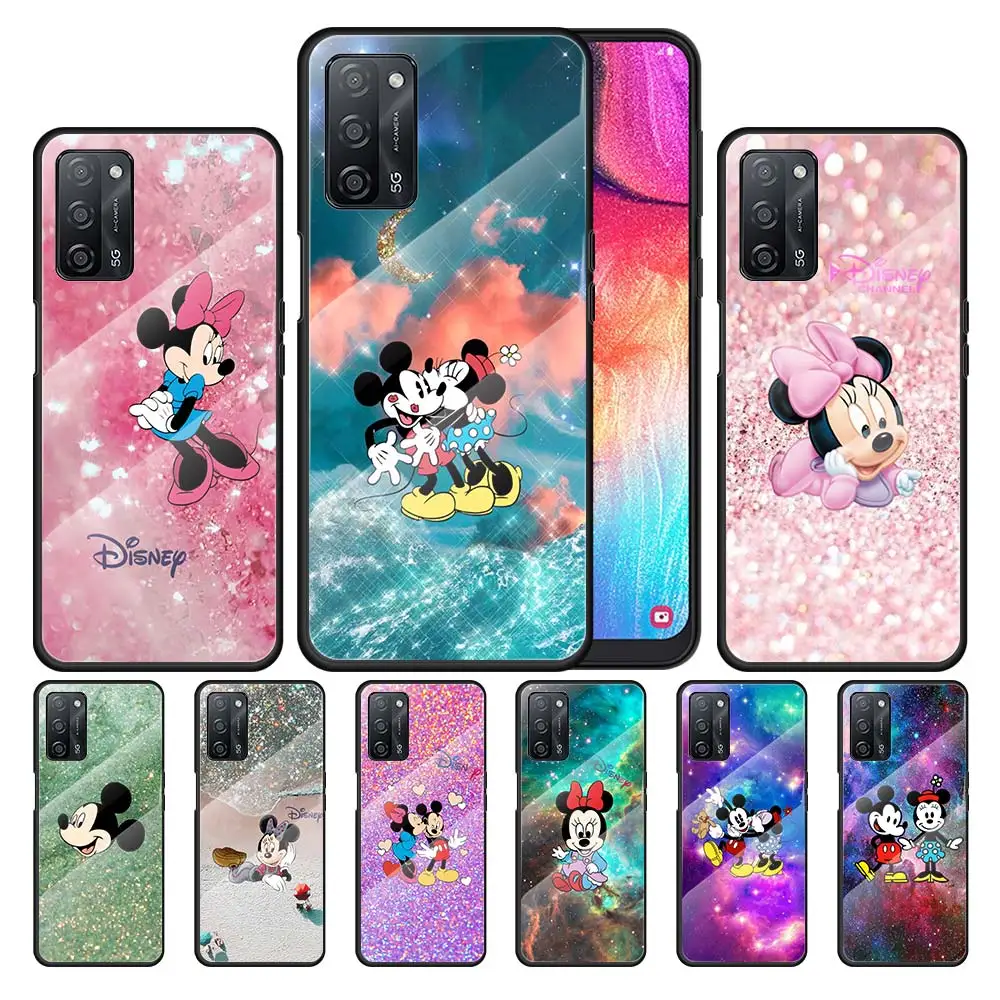 

Mickey Minnie colorful for OPPO Realme 7i 7 6 5 Pro C3 XT A9 2020 A52 Find X2Lite Luxury Tempered Glass Phone Case Cover