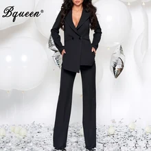 Bqueen модные сексуальные блейзеры с v-образным вырезом, Формальные женские элегантные обтягивающие Открытые черные белые костюмы из двух частей
