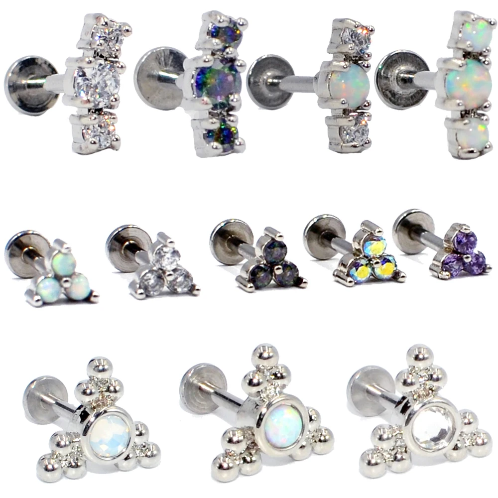 

1PC G23 Titanium&Steel Opal Gem Cluster Ear Tragus Helix Cartilage Earring Stud Labret Bar Lip Ring Body Piercing Jewelry 16g