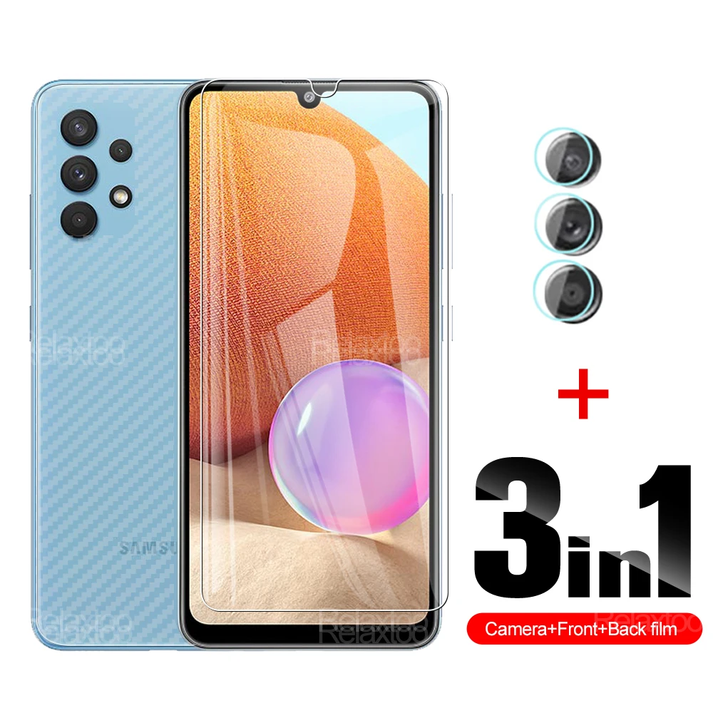 

Пленка для объектива камеры 3 в 1, закаленное стекло и мягкое углеродное волокно для Samsung Galaxy A32 4G Sansung A 32 6,4 дюйма