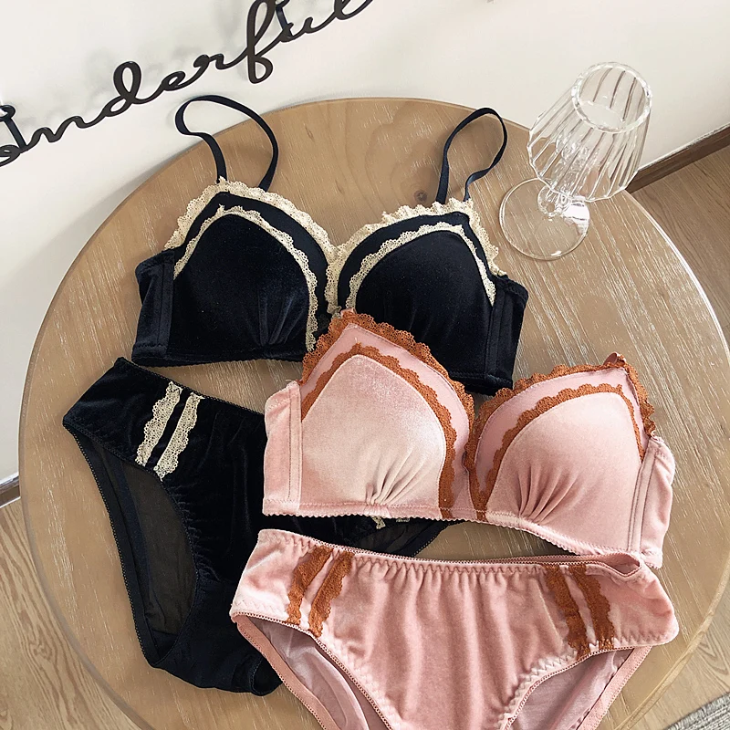 Бархатное женское нижнее белье бесшовный сексуальный комплект с бюстгальтером