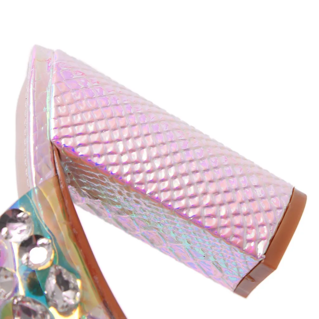 

High Heel Women Sheer Slippers Open Toe Slides Beach Shoes Ladies Indoor Shoes Home Sexy Summer Flip Flops Square Heel Bling