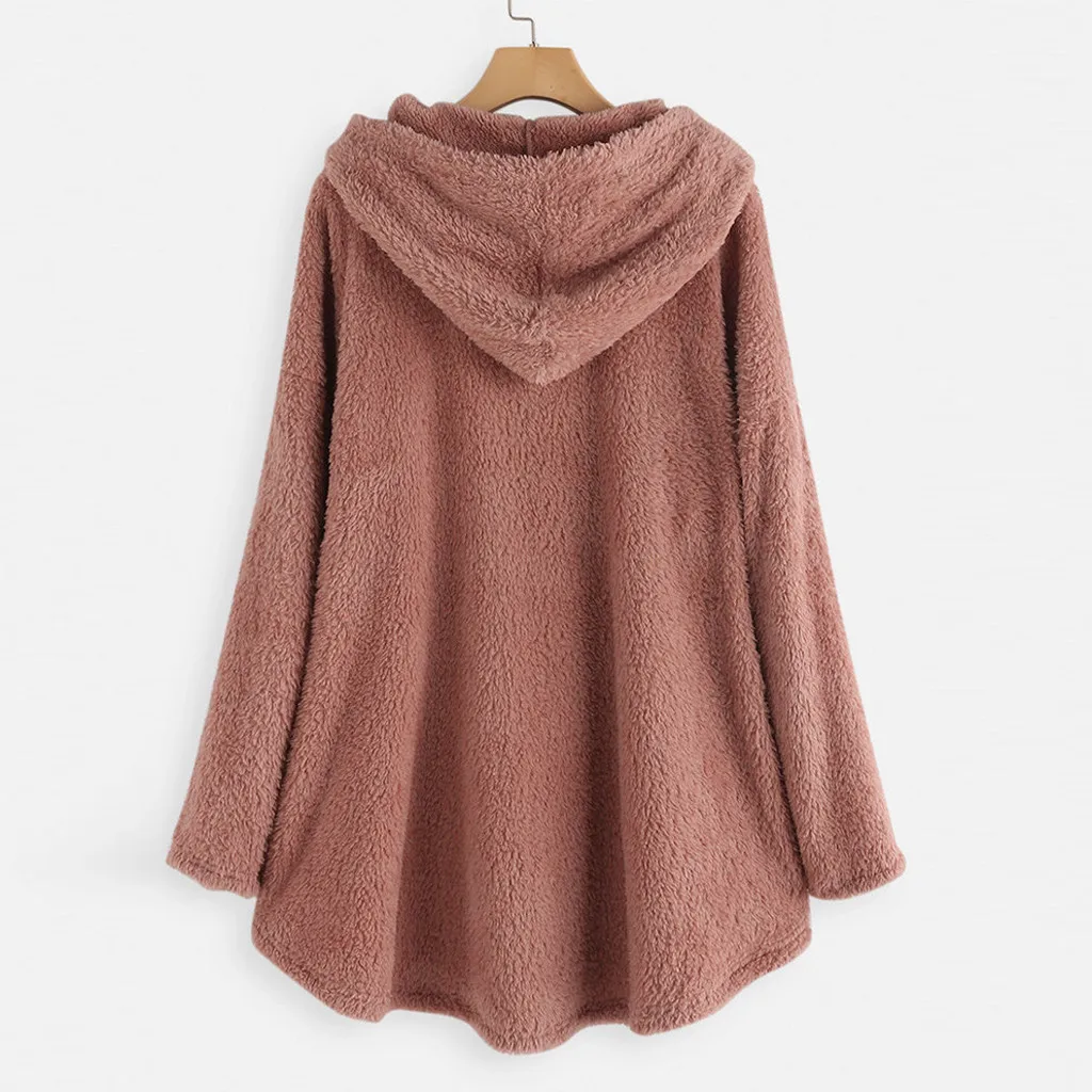 Женская флисовая Асимметричная пуговица с подолом размера плюс Толстовка Топ