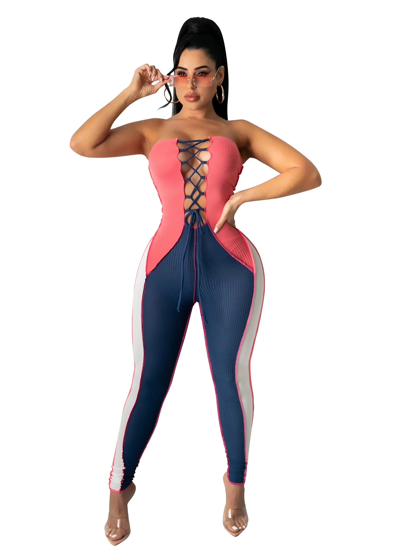 

Wrap Chest Bandage Sleeveless Jumpsuit Women Summer Sexy Slim High Waist Jumpsuit Women Party Casual Street Short Rompers Lady