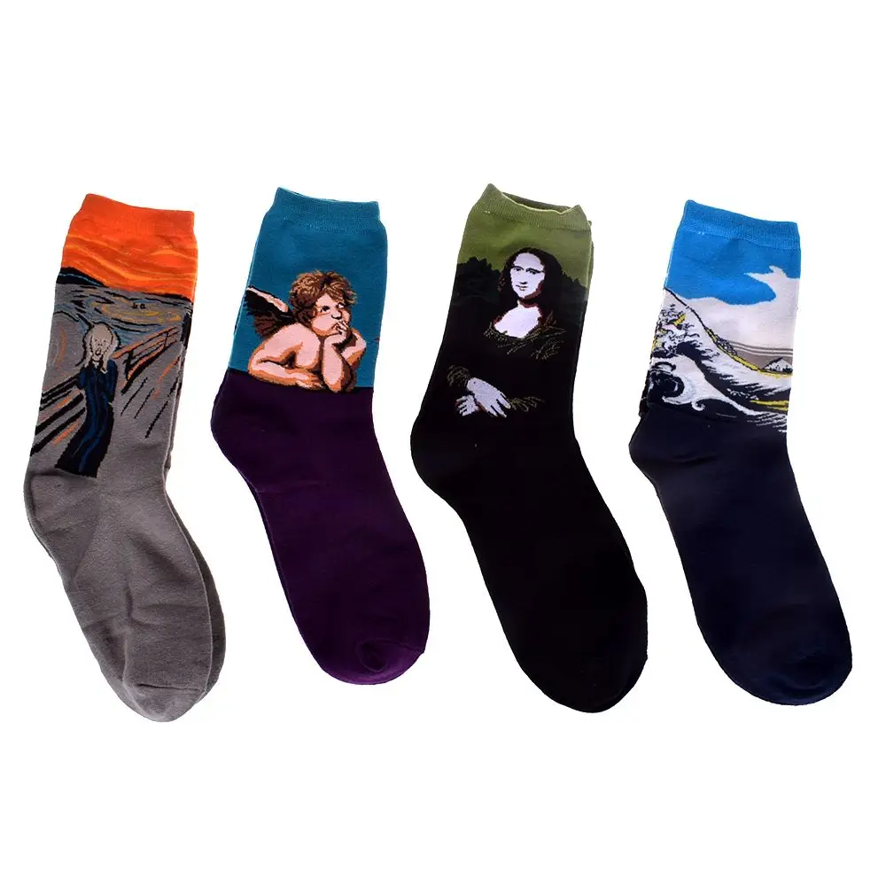 

Лидер продаж, классические осенне-зимние женские носки в стиле ретро с изображением Ван Гога и фрески, женские носки с изображением всемирн...