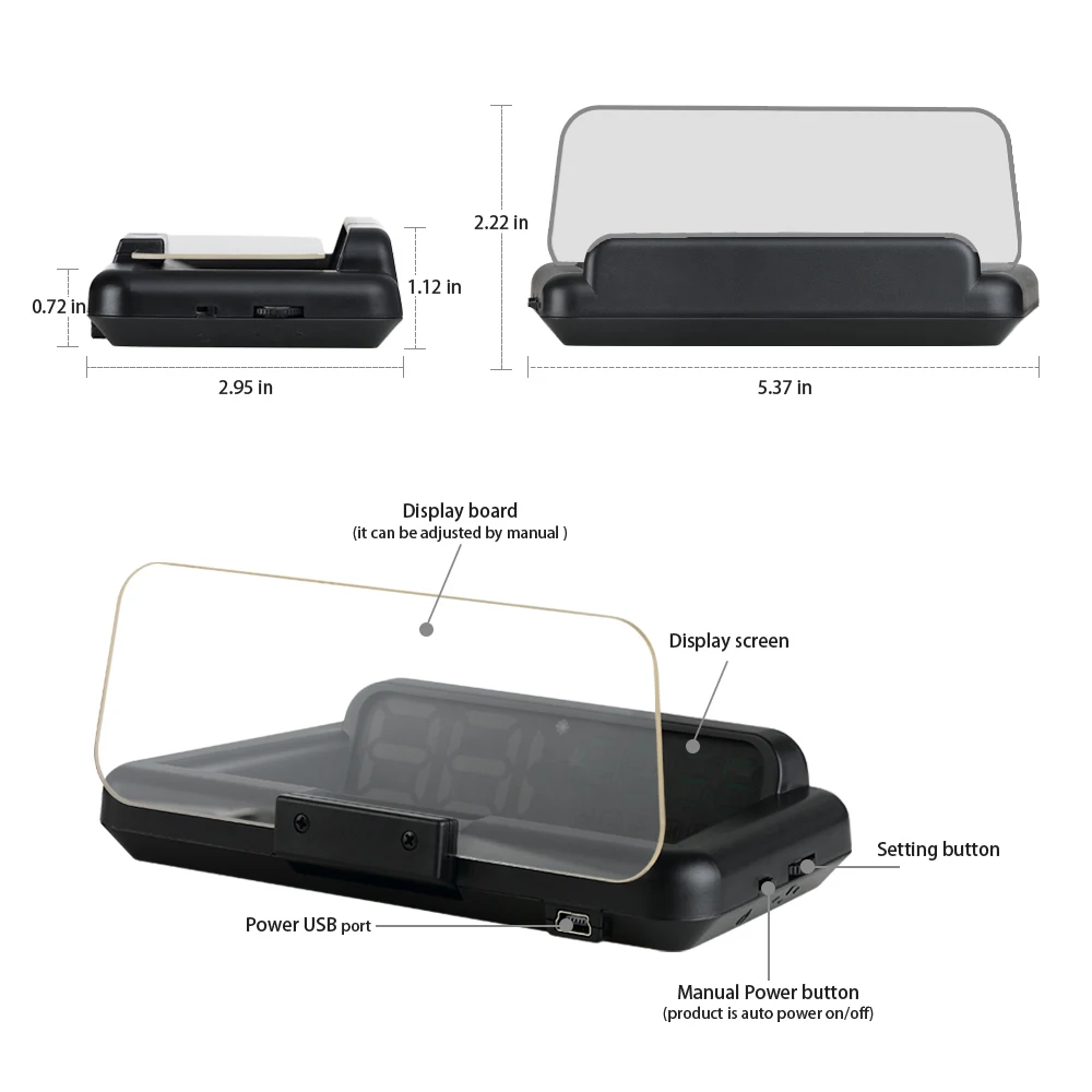 

Universal Mirror T900 HUD Car Head up display Windshield GPS Speed Projector Security Alarm Water temp Overspeed RPM Voltage