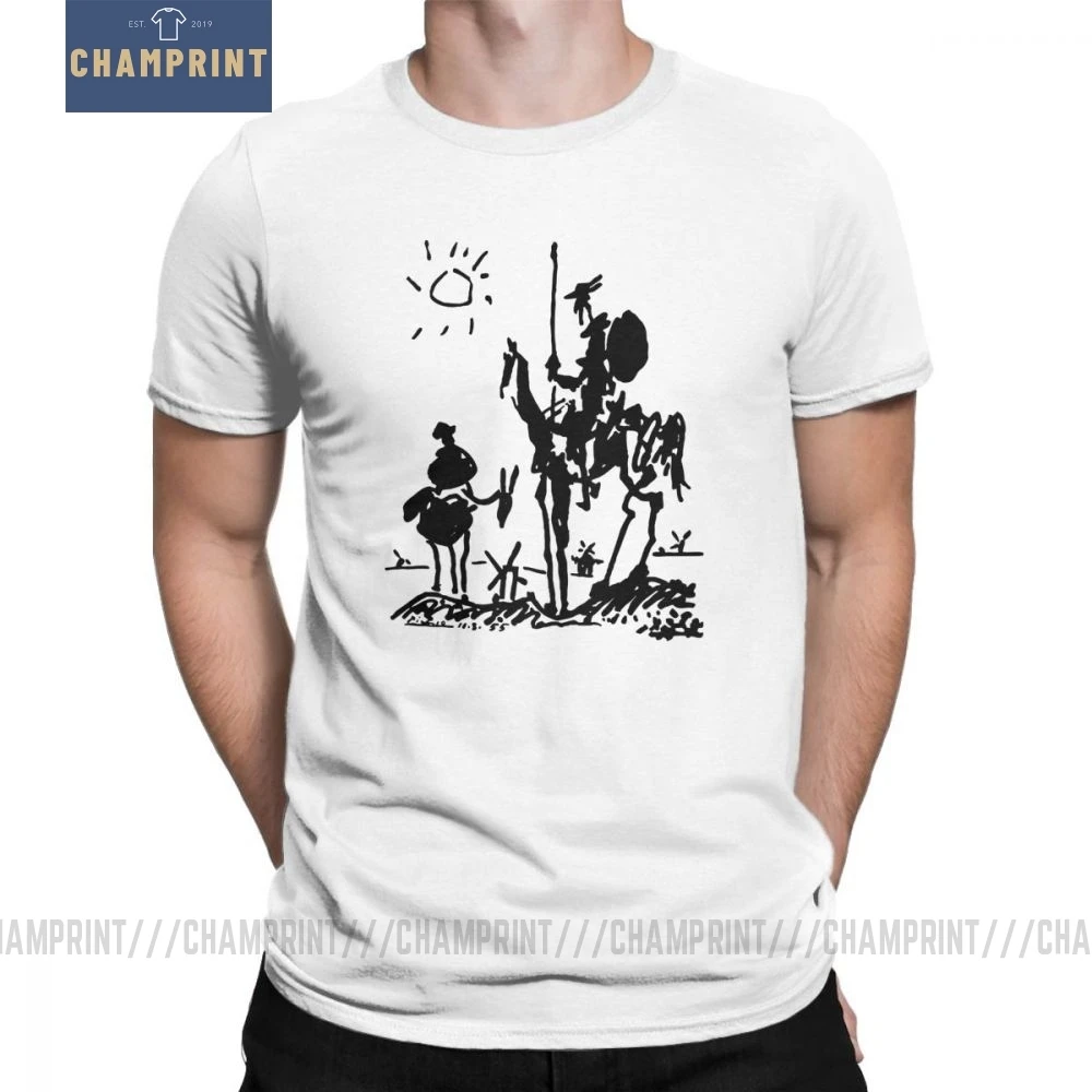Funny Picasso T Shirts Art Painting Don Quixote Knight T-Shirt Men Round Neck 100% Cotton Short Sleeve Tees Summer Clothes | Мужская