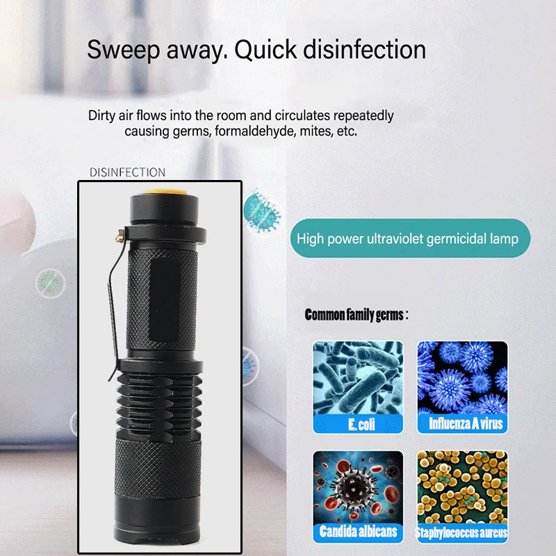 LED UV395 Flashlight Ultraviolet Torch With Zoom Function Mini Black Pen Light Lamp Pet Urine Stains Detector Scorpion Hunting |