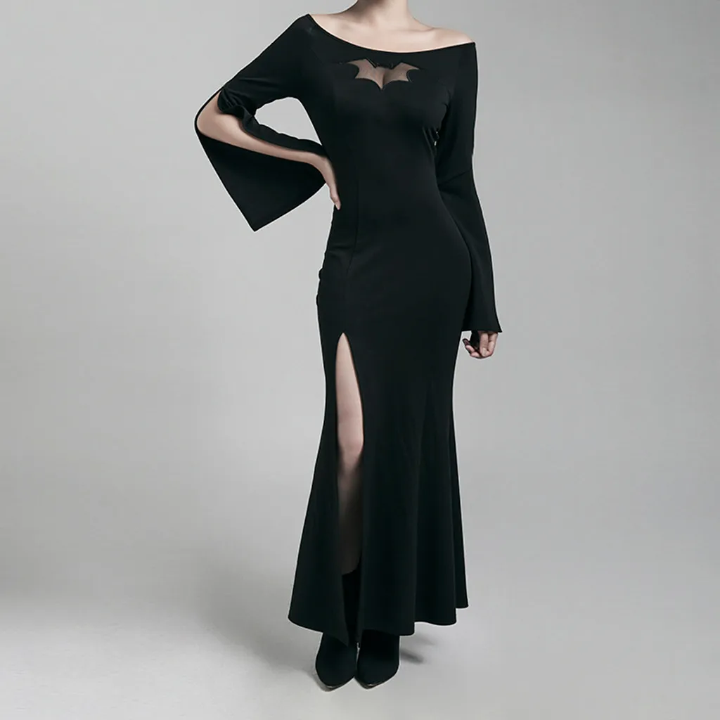 Женское платье с открытыми плечами Goth Черное вечернее облегающее рукавами