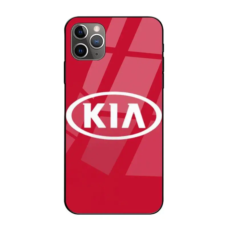 

LJHYDFCNB Kia Car Black Phone Case Tempered Glass For Iphone 6 6s 7 8 Plus XR X XS 11 12 Pro Max