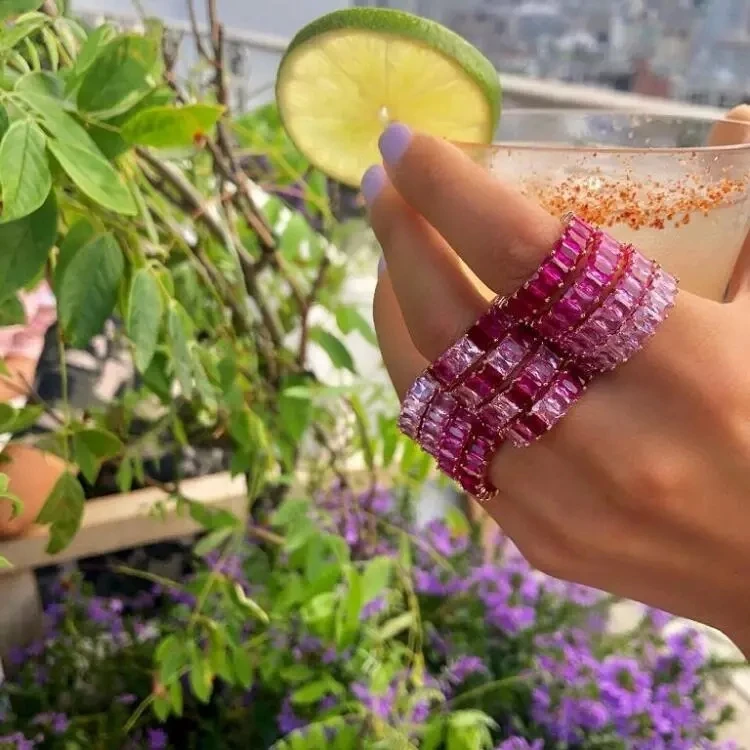 Новинка 2021 модное обручальное кольцо с радужным квадратным багеттом и