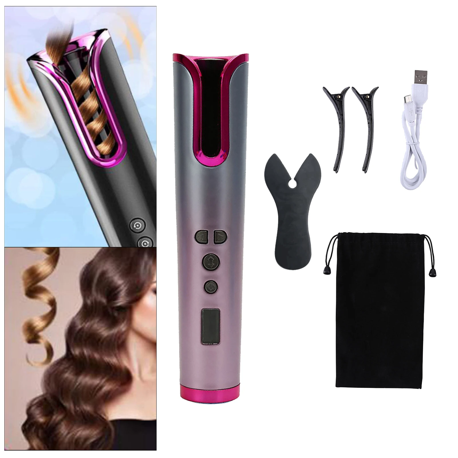 

Portable Cordless Automatic Hair Curler Rechargeable Ceramic Rotating Curling Iron Easy to carry Iron Quick Curls