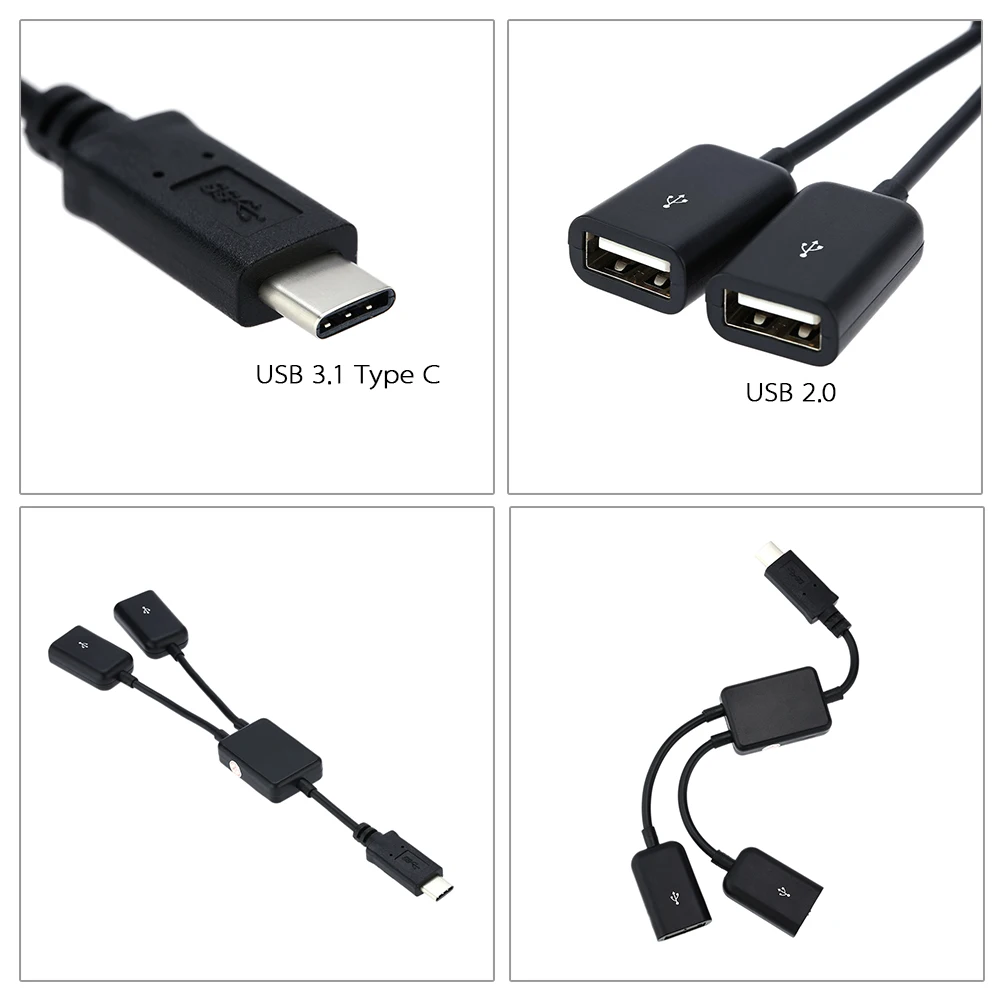 Портативный USB 3 1 Type C к двойному 2 0 портам адаптер конвертер для нового 12 дюймов