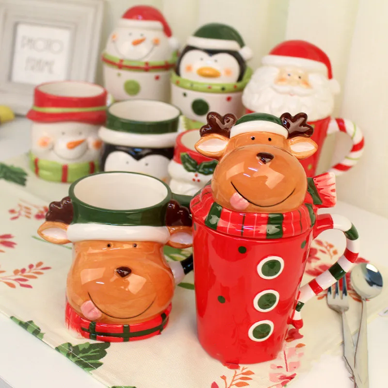 Christmas Look Cup Cover Hand Painted Geometric Ceramic Mugs With Gold Handle Handmade Irregular Cups For Coffee Tea Milk Mugs