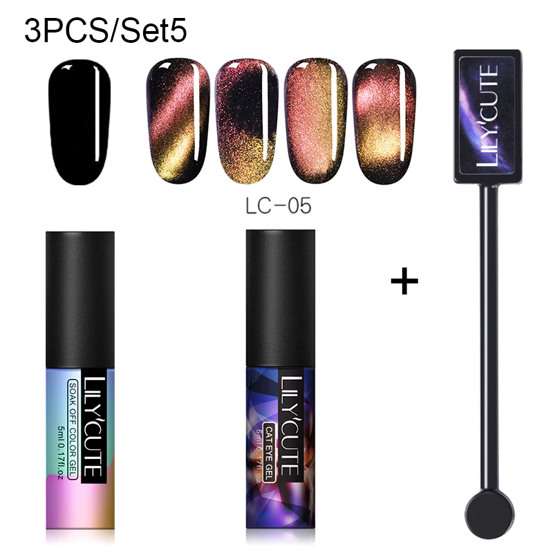3 PCS 5 LILYCUTE, 5 мл, 9D, Auroras, магнитный гель кошачий глаз, набор, долговечный Блестящий лазер для ногтей, художественный Гель-лак для ногтей, впитывающий УФ-Гель-лак - Цвет: 3 PCS 5