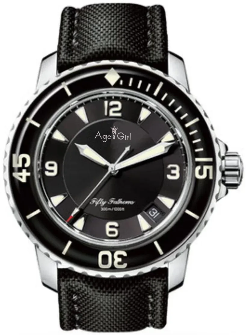 

Classic New Mens Stainless Steel Sapphire Watch Japanese Automatic Mechanical Ceramic Bezel Green Canvas Leather Black