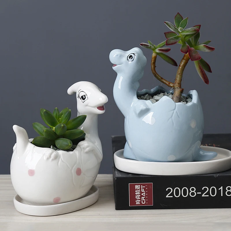 

Керамический цветочный горшок для дома и сада с мультипликационным динозавром и суккулентами, креативный Рабочий стол для офиса с подносом...