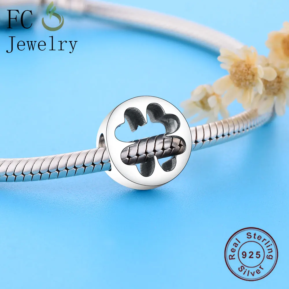 FC Jewelry Fit Original Brand Charms Bracelet 925 Sterling Silver Spring Openwork Four Leaf Clover Beads For Making Berloque | Украшения и