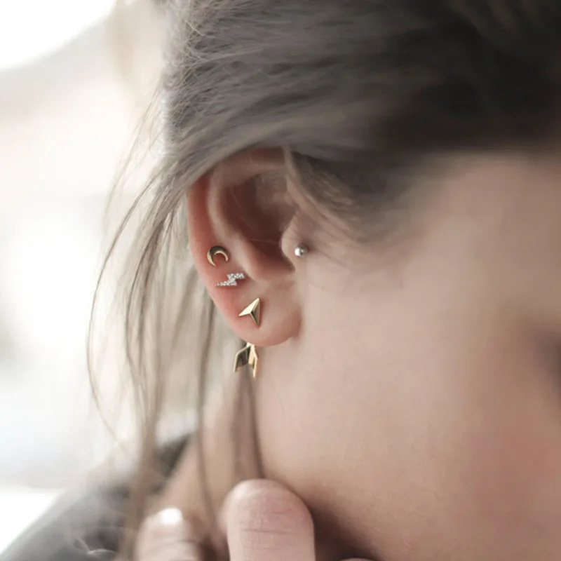 ElfoPlataSi Genuine 925 Sterling Silver Minimalist Gold Lightning Dazzling CZ Stud Earring For Women Fine Jewelry Brincos DS1812 | Украшения