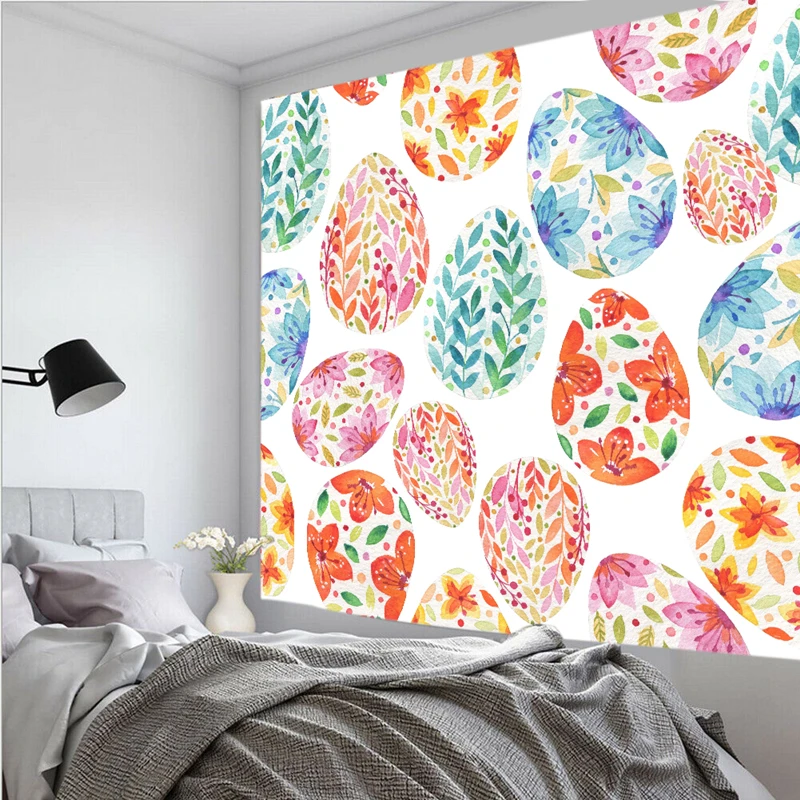 

Colorful Easter Egg Wall Hanging Tapestry Home Decoration Polyester Fabric Carpet Throw Cover For Bedroom Large Sizes Customize