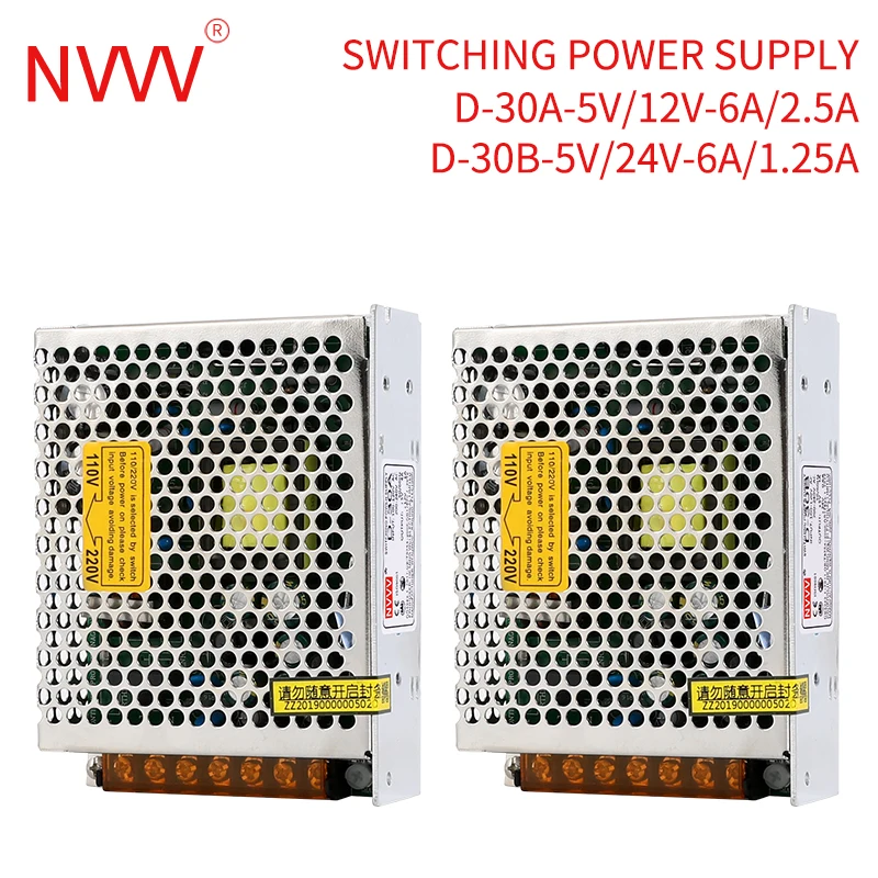 NVVV Dual Output Switch Power Supply 30W D-30A 5V4A 12V1A, D-30B 5V2A 24V1A AC-DC Converter for CCTV LED Strip