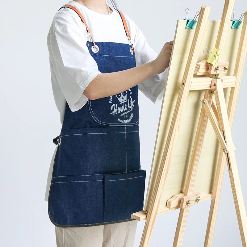 

Fashion denim canvas apron restaurant waiter nail salon work clothes men and women painting custom logo printing