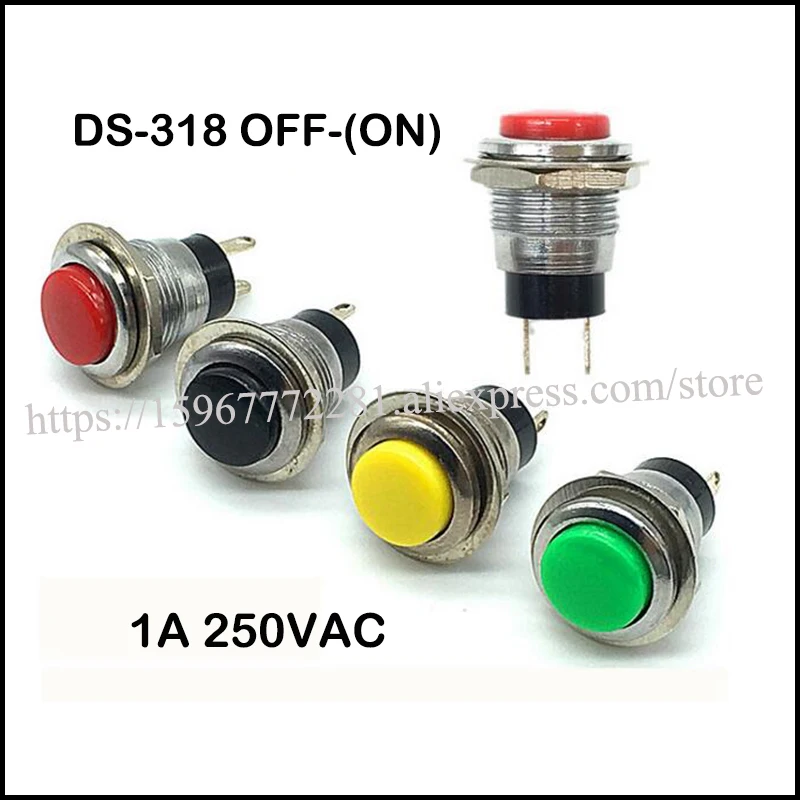 100 шт. Мини кнопочный переключатель DS 318 OFF (ON) 1A 250VAC 12 мм кулисный цвет красный