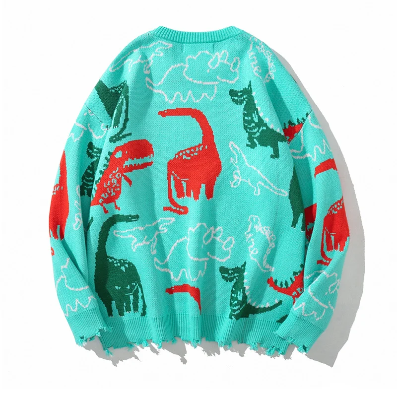 Женский и мужской свитер в стиле Харадзюку Свитер оверсайз виде динозавра