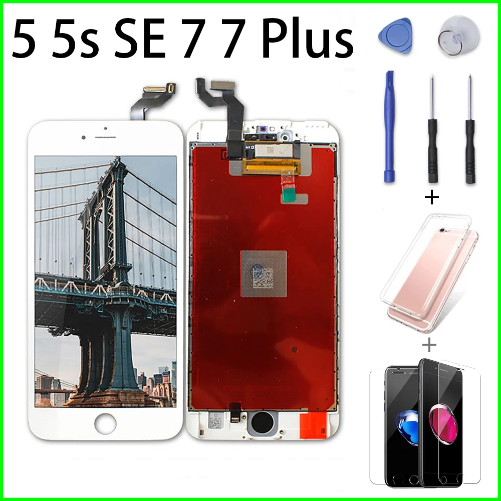 Черный/белый ЖК-дисплей для iPhone 5, 5S, SE, 7, 7 Plus, дисплей Pantalla, ЖК-дисплей, замена, дигитайзер, сборка, сенсорный экран, без битых пикселей+ подарки