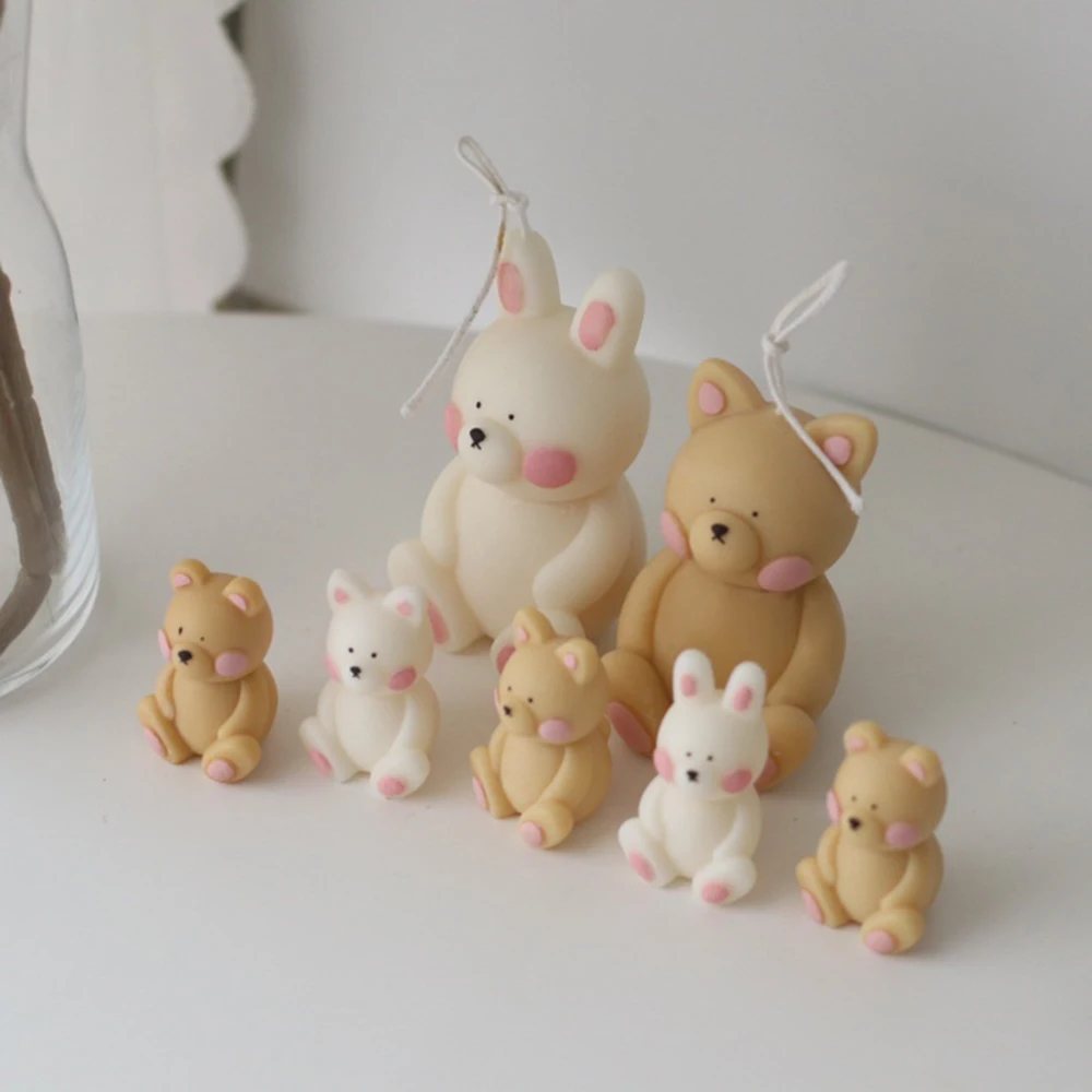 Cute Bear Cat Rabbit Scented Candle Silicone Mold DIY Fondant Cake Handmade Soap Plaster Epoxy Resin Aroma Mould | Дом и сад