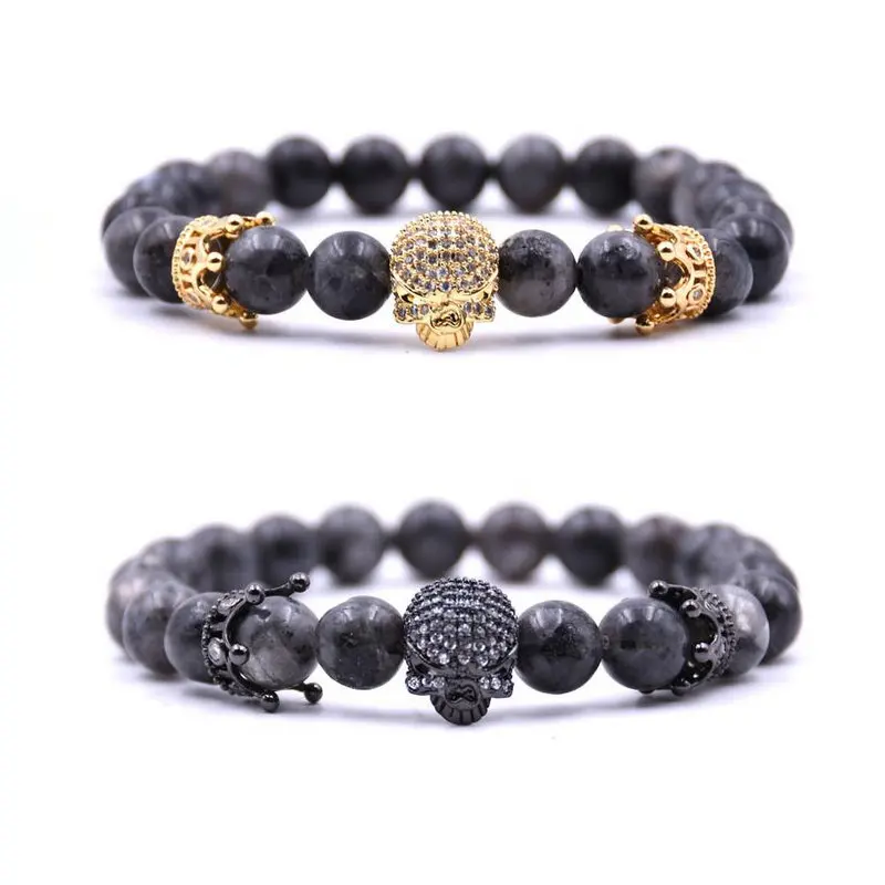 Мужской браслет с инкрустацией из циркона Золотая Корона череп дьявол мужские