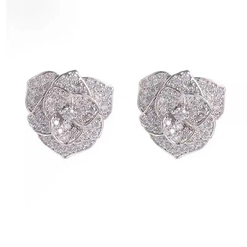 

Handmade Flower Real 925 sterling silver Earrring Pave AAAAA Cz Engagement Wedding Stud Earrings for women Bridal Party Jewelry