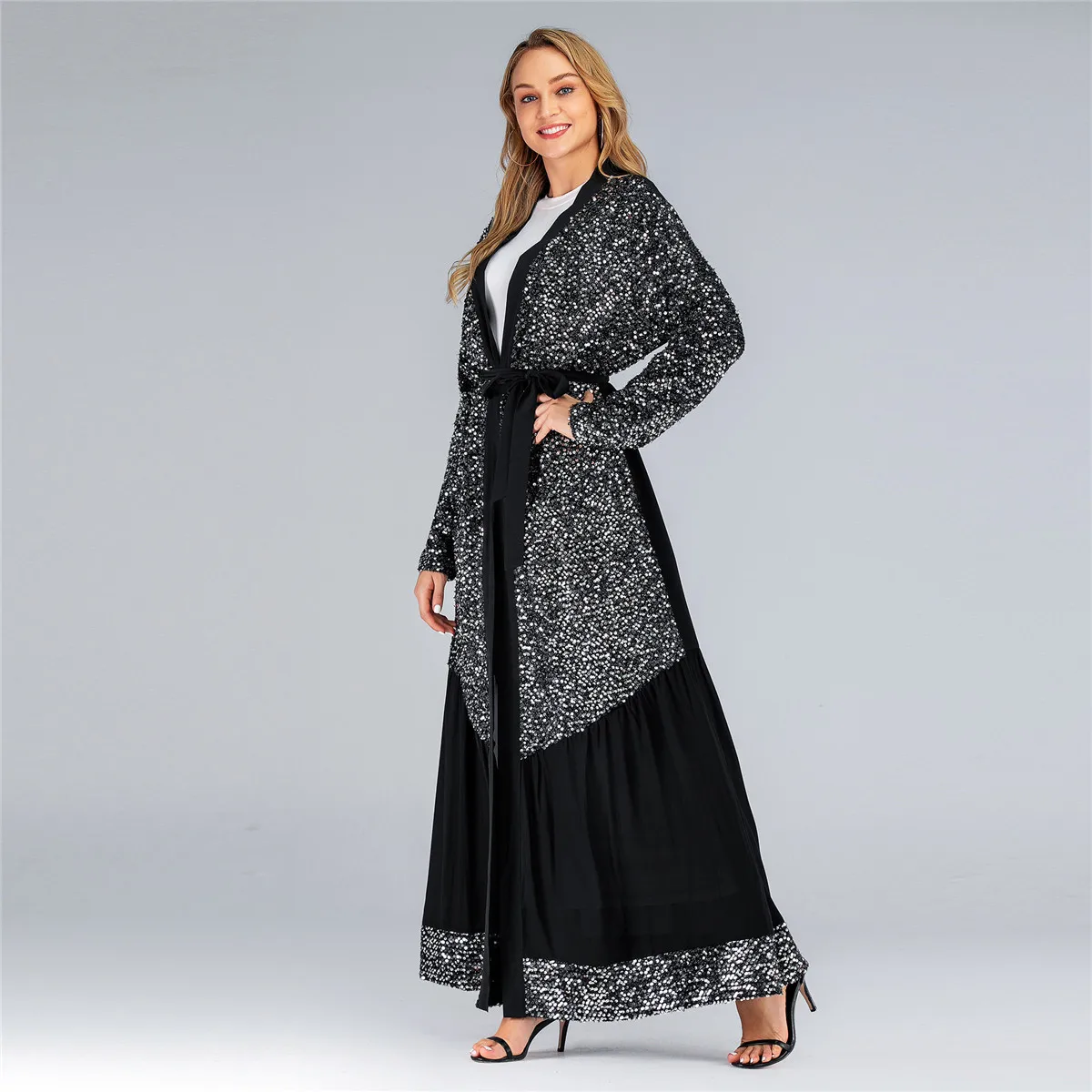 Мусульманское платье абайя для женщин Caftan кимоно Jubah Sequins открытая Абая на