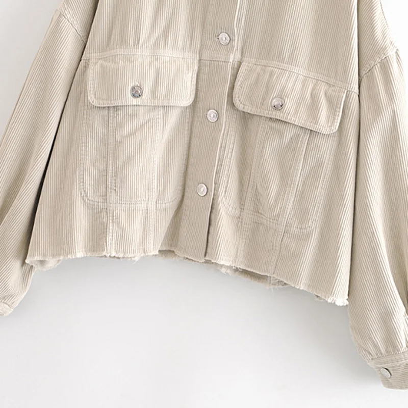 RR Turn Down Collar Jackets Women Fashion Solid Corduroy Loose Coats Elegant Pockets Female Ladies JV |