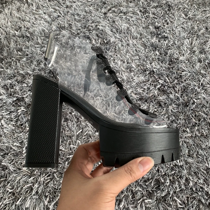 Женские ботинки на толстой платформе сексуальные искусственная кожа из ПВХ со