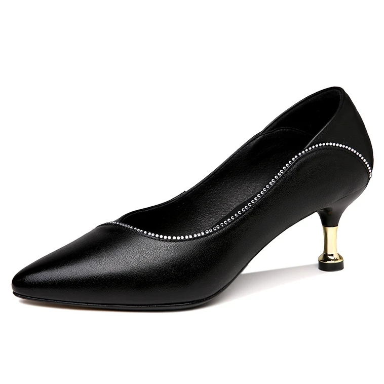 

New Luxury Women 6cm High Heels Pumps Black Office Ladies Design Thin Heel Prom Stiletto Party Sexy Genuine Leather Shoes M0274