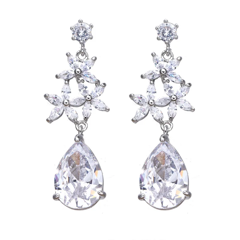 

Ekopdee 2021 New Vintage Big Zircon Flower Earrings For Women Trendy Water Drop Crystal Cubic Zirconia Earring Wedding Jewelry