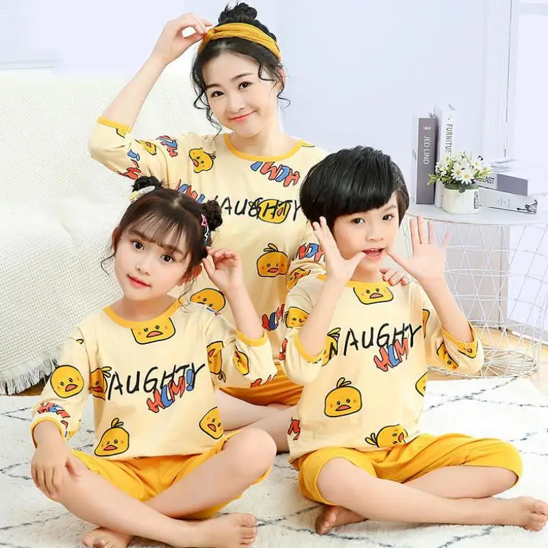 Ropa a juego para la familia, conjuntos de pijamas de algod&oacute;n de manga corta para madre, padre e hija, e hijo-4
