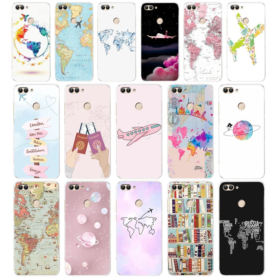 Чехол для Huawei Honor P Smart 2018, 2019, Y6 Prime, 2018, Nova 2i, 3i, View 10, из ТПУ, с картой мира, мягкий