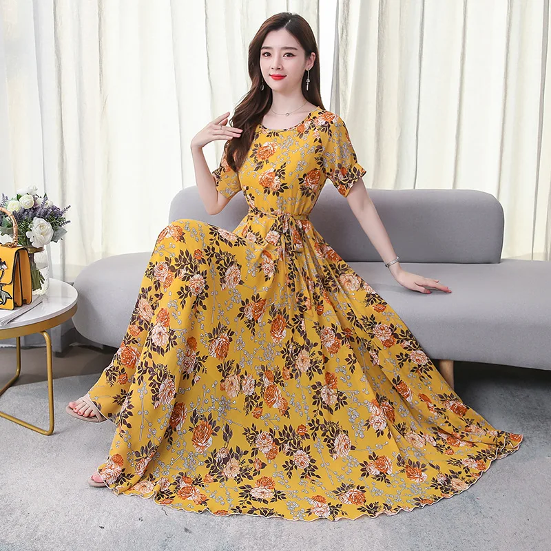 Летнее шифоновое платье длинное тонкое из шифона с цветочным принтом Пляжное