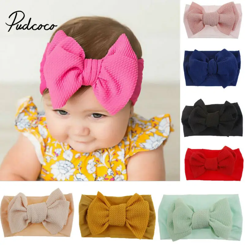 2019 New Big Bows Headband For Girls Solid Large Hair Elastic Turban Head Wraps Baby Kids Top Knot Hairband | Детская одежда и