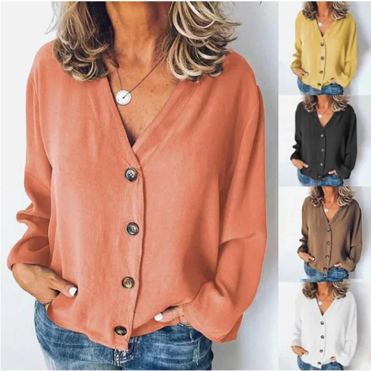 Женские шифоновые топы блузки 2019 Осенняя футболка с длинными рукавами v образным