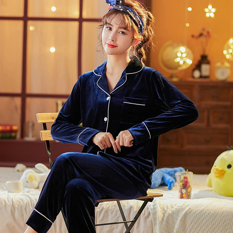Пижамный комплект женский зимний бархатный однотонный одежда для дома теплый