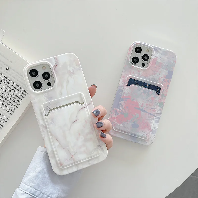 

Card slot wallet Paint graffiti marble case For iphone 11 11Pro 12 Pro Max X XR XS Max SE2020 7 8 Plus silicone Shell Case Cover