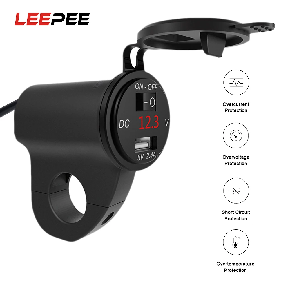 

LEEPEE Универсальный мотоцикл USB Зарядное устройство авто зарядное устройство для Зарядное устройство с переключателем алюминиевый сплав моб...