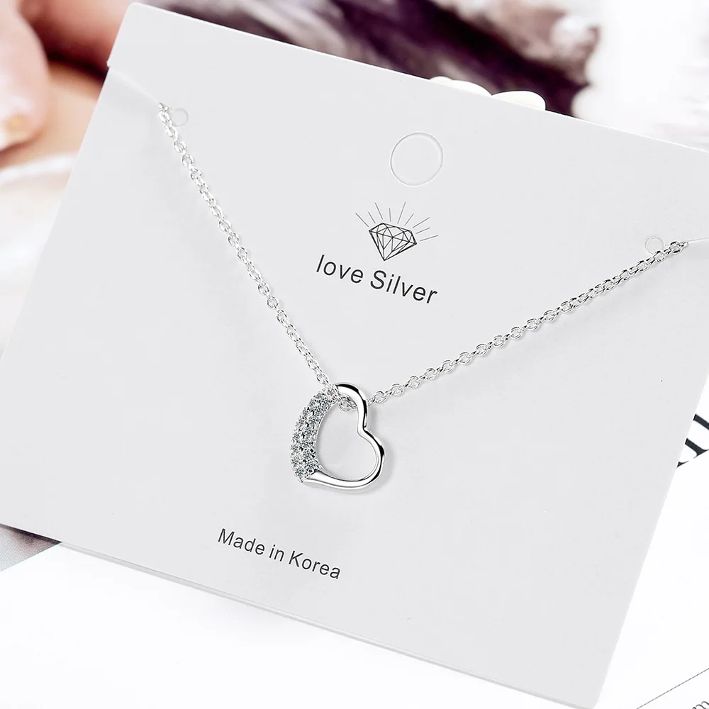 

925 Sterling Silver Link Chain Crystal Heart Necklaces & Pendants Choker Statement For Women Jewelry dz158