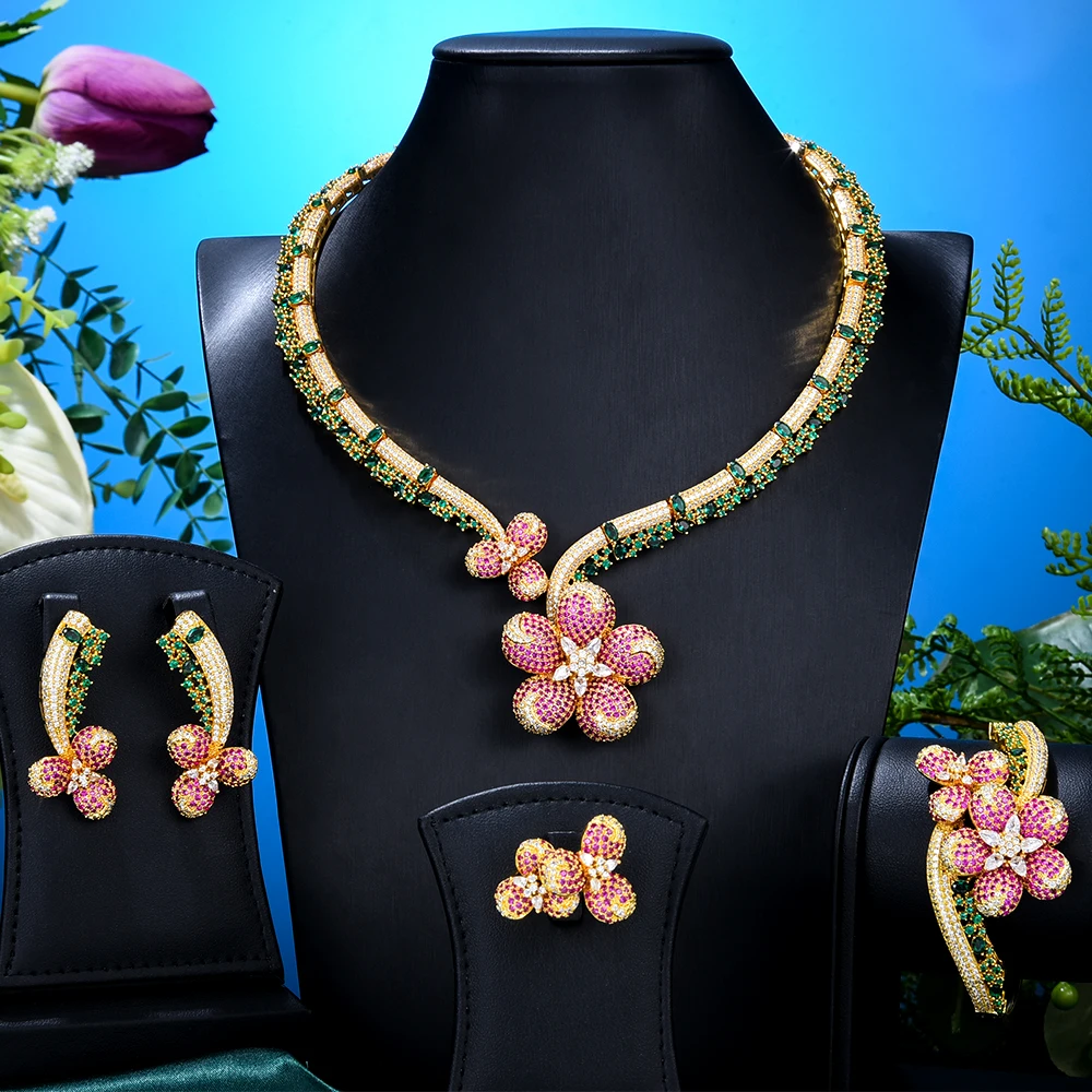 

Модный роскошный набор из колье и серёг, с цирконом