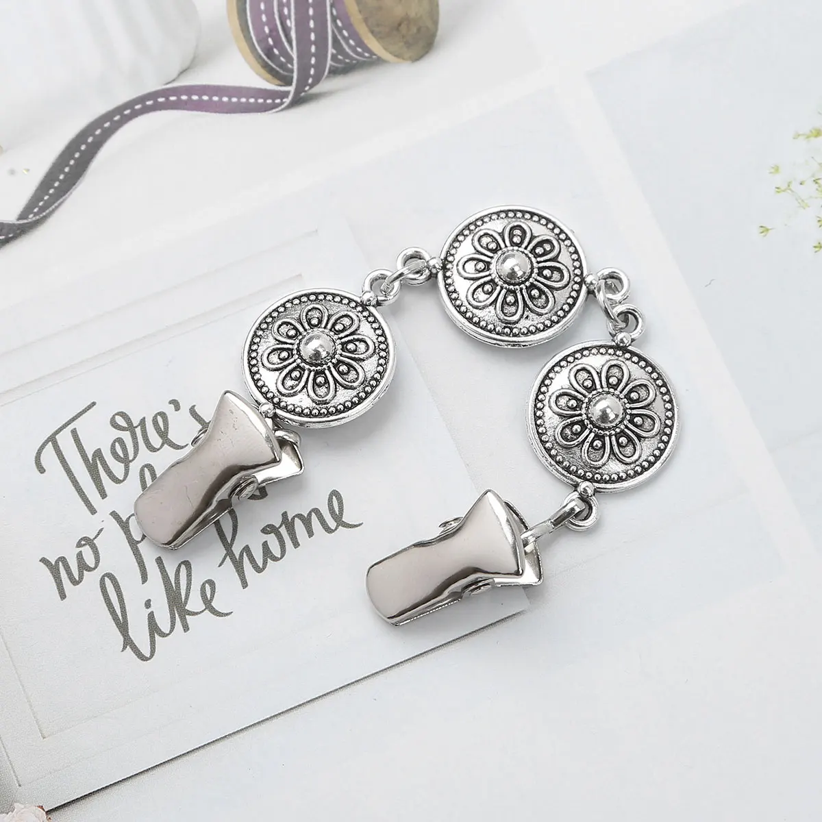 Зажим для рубашки кардигана винтажный металлический серебристый зажим